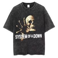 Washed Vintage System of A Down Toxicity T-shirts Skeleton Graphic T-shirt Men's Women Rock Oversized Alternative Metal T Shirts 130 black