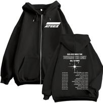 Kpop ATEEZ  FlX ON  Merch Užtrauktuku užsegamas džemperis Vyrams Moterims Aukštos kokybės madinga užsegama striukė Paltas Ruduo Žiema Kasdieniai laisvi džemperiai XL black