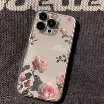 Pink Roses Suitable for Iphone16promax Mobile Phone Case Simple Transparent Apple 15 Anti Fall 1413 Fresh iPhone 12 ProMax black