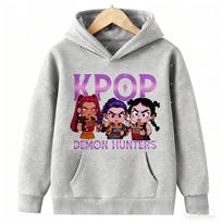 2026 KPop Demon Hunters Hoodies Children's Hoodies Rumi KPop Demon Hunters Hoody Casual Long Sleeve Men's Hoodies Women's Hoodie 100 gray