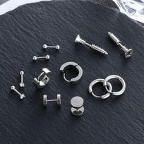 Barbell Bar Body Piercing Jewelry Earrings Set Hoop Earrings Tragus Earrings Black Dumbbell Stud sidabras
