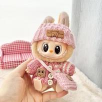 Doll Clothes 17Cm For Labubu Cute Sweater Bag Outfit Set Monster Idol Diy Dress-Up Accessories For Birthday Christmas Gifts beige