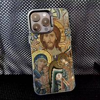 Ortodoksų kryžiaus ikona Bažnyčios telefono dėklas, skirtas iPhone 16,15,14,13,12,11,8,7,Pro,Max,Plus,Mini,XS,SE, apsaugantis nuo kritimo, juodas matinis, kietas iPhone16pro gray