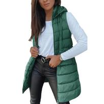 Women's Solid Color Hooded Zipper Cotton Vest Mid Length Plus Size Sleeveless Jacket For Europe America, Hot Crossborder Fashion XL žalia