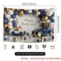2D flat 1 piece retro car and balloon birthday background banner suitable for Christmas perfect for Thanksgiving 180X110 gray