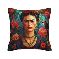 Printed Art Fridas-Kahlo Pillow Cover Mexican Painter Trendy Pillow Case For Office Car Home Decor Comfy Pillowcases Gift Idea Peach skin 18*18(CM)-1Pcs black