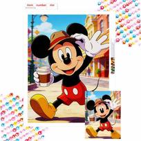 Disney diamond painting handmade diy mosaic Mickey Mouse holding coffee cartoon character rhinestone kit home decoration gift Round 20x30cm black