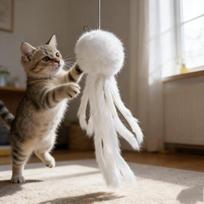 Real Rabbit Fur Octopus Cat Teaser with Gallnut and Feather Replacement Head Bell, No Rod brown