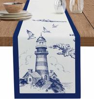 Nautical Map Compass Linen Table Runner Dresser Scarf Table Decor Washable Kitchen Dining Table Runner Holiday Party Decor 150x33cm blue