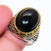 Natural Black Onyx Gemstone 925 Sterling Silver Jewelry Ring Size 6 RR-514 black