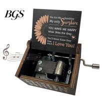 Mini Music Box Rotary Handle Wooden You Are My Sunshine Mechanical Musical Wife Desktop Decoration Girlfriend Boyfriend Husband Birthday Wedding E black