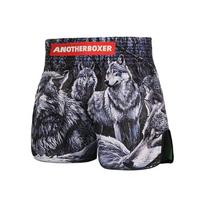 Men Women Muay Thai Boxing Shorts UFC MMA Kickboxing Training Fight Wolf Pack Design XL gray