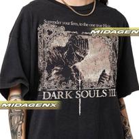 Dark Souls 3 Shirt Ashen One Fire Fades Tee | Soulslike Gothic Gamer FromSoftware Dark Fantasy Art DS44 120 gray