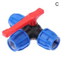 20/25/32MM PE 3-krypės rutulinis vožtuvas vamzdžio čiaupas vandens skirstytuvas plastikinis greitas vožtuvo jungtis laistymo vandens vamzdžių jungiamoji detalė C blue