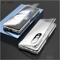 For Samsung Z Fold 3 Magnetic Adsorption Tempered Glass Phone Case For Galaxy Z Fold3 5G 360 Double Sided Transparent Flip Cover For Z Fold 3