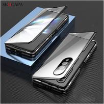 For Samsung Z Fold 3 Magnetic Adsorption Tempered Glass Phone Case For Galaxy Z Fold3 5G 360 Double Sided Transparent Flip Cover For Z Fold 3 gray