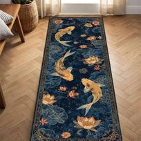 Chinese Koi Lotus Runner Rug, Oriental Non Slip Hallway Carpet For Entryway Indoor Home Decor Floor Mat 60x300cm 24x118inch