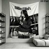 Billie Eilish Custom Name Wall Tapestry Aesthetic Wall Hanging Printed Fabric Blanket Decorative Tapestries for Bedroom Living Room Home Decor 100cm x 150cm white
