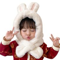 Girls Boys Warm Earflap Caps Winter Plush Scarf Hat Cute Hats for Kids 3-8 Years balta