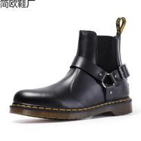 Martin Boots Chelsea Boots Women's Couple Large Size Locomotive Boots Women's Leather Short Boots One Pedal Order black