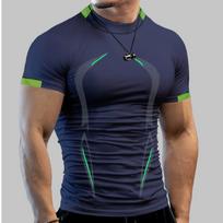 Men's Athletic Compression T-Shirt, Short Sleeve, Quick-Dry, Breathable, Red, for Sports & Fitness, Size Options M tamsiai mėlyna