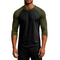 Men’s Raglan Sleeve Crew Neck Three Quarter Length Casual Top Comfortable Athletic Fit Shirt for Everyday Wear XXXL black