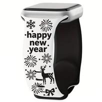 Compatible with Apple Watch Series 1-10: S10 Ultra Two-Color Silicone Band with Butterfly Buckle - Fireworks Deer Design 42/44/45/46/49mm black