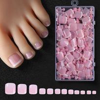 120Pcs White French Tip Glossy Square Press-On Toenails In Mixed Sizes, Jelly Glue Version with Tool Kit 120pcs gryna/rožinė