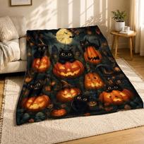 Helovino Juodo Katino Moliūgo Koralinio Vilnos Antklodė 75cm*90cm black
