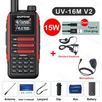 Upgrade Baofeng UV16M V2 Walkie Talkie 15W High Capacity AM FM 2-Way Radio Full Band LCD 999CH Frequency Copy NOAA Noise Reduce USB Plug