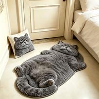 Flat Lying Grey Cat Shaped Irregular Rug Soft Non Slip Absorbent 2D Printed Bedroom Balcony Floor Mat Home Decor 40x60cm 16x24inch