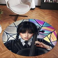 Wednesday (14) Round Office Rug Decorative Floor Rug for Office Bedroom Living Room and Home Space 80cmx80cm black