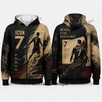 Vyriškas Futbolo CR7 Su Užtrauktuku Hoodie Retro Grunge Tekstūra Sportinis Grafinis Užtrauktuku Megztinis Laisvas Streetwear Vaikams Su Užtrauktuku Hoodie XL gray