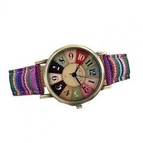 Vintage Multicolor Rainbow Pattern Watch Bohemia Ethnic Style Women's Colorful Quartz Wristwatch Jewelry Gift beige