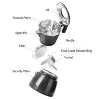 Double Valves Stovetop Espresso Maker 2 Cup Capacity Moka Pot  For Mocha Coffee