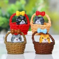 4Pcs Basket Cat DIY Landscaping Micro Bonsai Succulent Resin Ornaments Set for Outdoor Patio Garden Home Holiday Party Decoration 4Pcs red