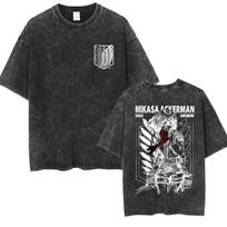Attack on Titan Retro Išplėtas Y2k Marškinėliai Moterys Vyrai Mikasa Ackerman Eren Jaeger Laisvės Sparnai Medvilniniai Drabužiai S gray