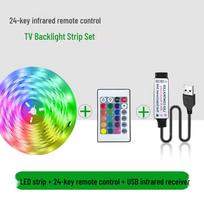 5V RGB LED Strip with 24-Key Remote & Bluetooth App for TV Backlight, USB Powered 1m, 5V, 15 LEDs/m, non-waterproof, white board
