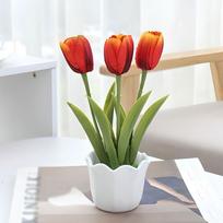 With Pot Artificial Tulip Flowers Fake Plants Tulip Flower Bonsai Quality Potted Plant  Home 1 beige