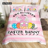 Easter Eggs Gnome Quilt Cover Butterfly Tulip Flowers Sleep Bedding Kit Plush Microfiber Fabric Rainbow Wooden Plank Kawaii Dwarf Comforter Cover EU single(135x200cm) gray