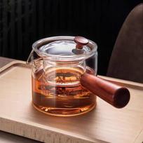 High-Temperature Resistant Glass Teapot with Side Handle for Steaming & Boiling on Electric Ceramic Stoves brown