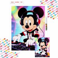 Disney diamond painting handmade diy mosaic Mickey Mouse DJ music cartoon character rhinestone kit home decoration gift Round 20x30cm black