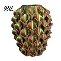 Vienodo spalvos pripildymo vaza 3D spausdinta raudonai auksinė gėlė skulptūrinė banga geometrinė tekstūruota dekoratyvinė maža skulptūra banguota moderni boho namų dekoracija
