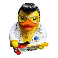 Gift for Friends And Family Rock & Roll Duck Figurine, Resin Jumpsuit Statue with Guitar Music Themed Desk Ornament Desktop Car Dashboard Decoration, yellow