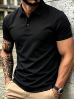 Men's Essential Striped Short Sleeve Polo Shirt, Casual Slim Fit for Daily Wear L black