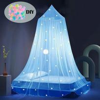 Glow in The Dark Star Bed Canopy Mosquito Net for Double Bed Princess Dome Tent Girls Room Decor Ceiling Hanging Fly Screen 60*250*900cm mėlyna