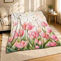 Pink Tulips And Butterflies Soft Fleece Blanket 75cm*90cm white