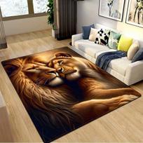 Lion and Tiger Pattern Area Rug, Fade-Resistant Floor Mat for Living Room Bedroom, Soft Indoor Home Decor 120x160cm