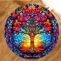 Tree of Life Round Rugs Yoga Floor Mat Nature Mandala Design Circle Carpet Home Living Room Bedroom Decor Ancient Spiritual Rug 40X40CM
