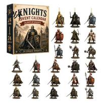 Christmas Gift Box Medieval Knight Advent Calendar, with 24 Acrylic Decorations, Figures Day Xmas Countdown Calendar Box, Holiday Party Collectible A black